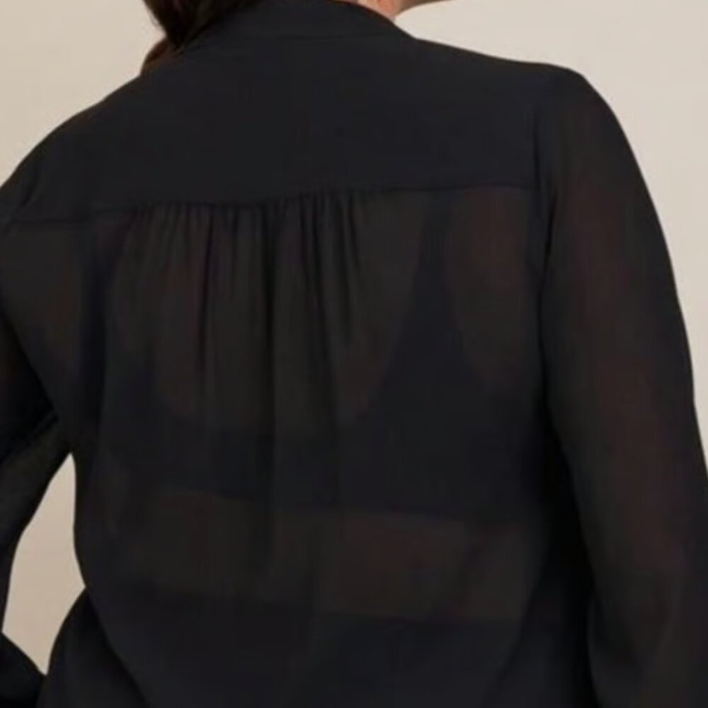 Torrid Black Georgette Bow Tie Blouse Long Sleeve Smocked Cuff Top 3X - Picture 4 of 9